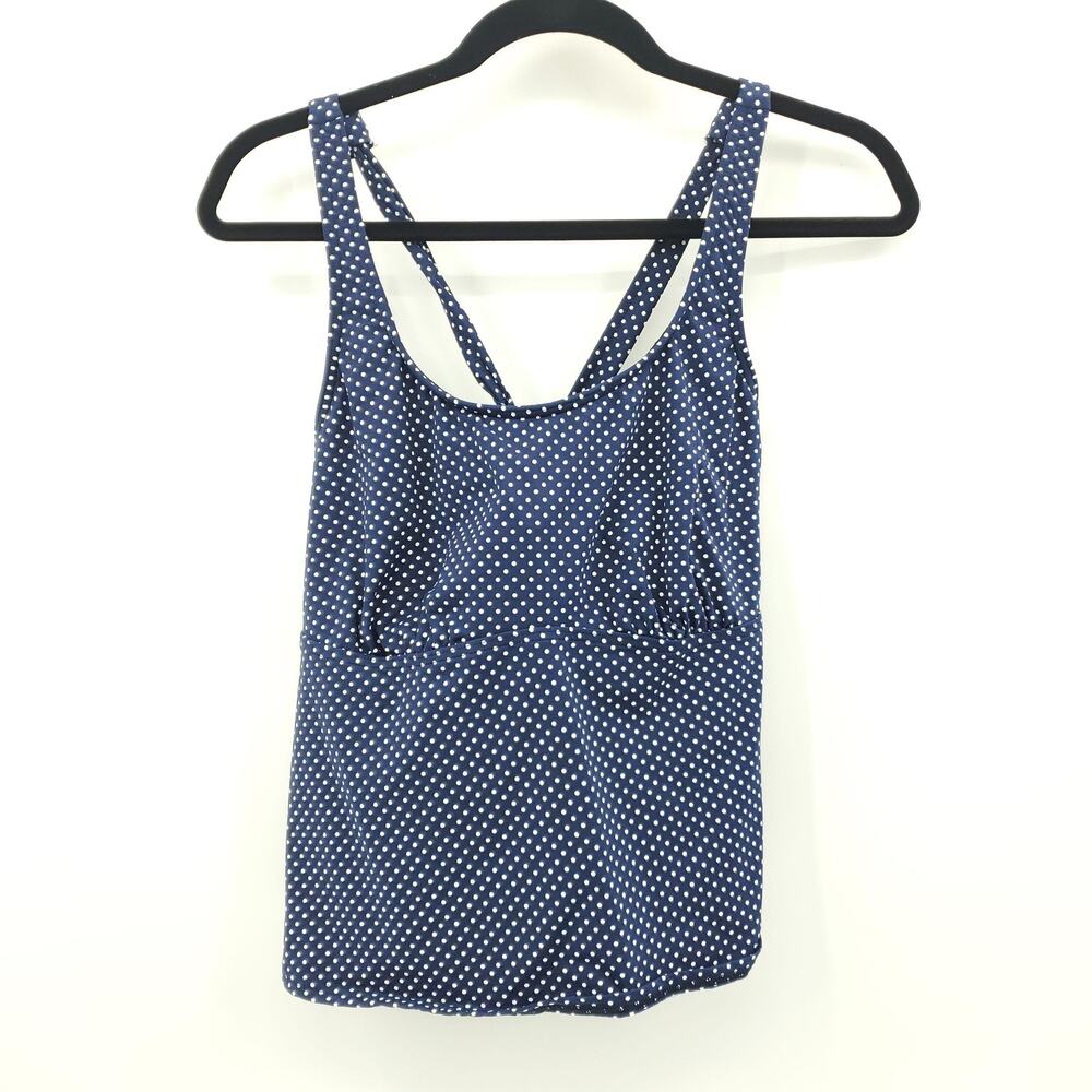 Lands' End Tankini Swim Top Womens 16W Navy White Polka Dot Crossback Plus Size